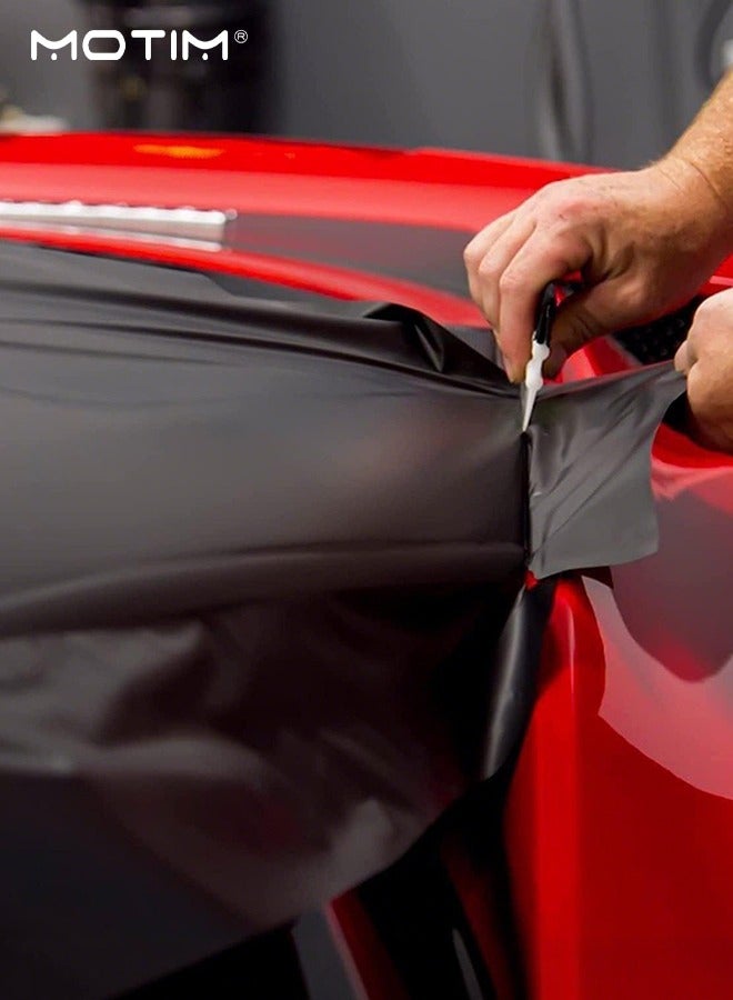 موتيم فيلم تغليف سيارات أسود غير لامع 30*152 سم، تقنية إخراج الهواء بدون فقاعات، ملصق سيارات ذاتي اللصق للسيارات والدراجات النارية DIY للداخل والخارج - Image 4